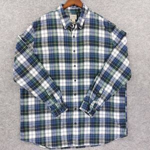 LL Bean Shirt Mens Sz XXL Tall Blue Green Plaid Slightly Fitted Flannel Cotton